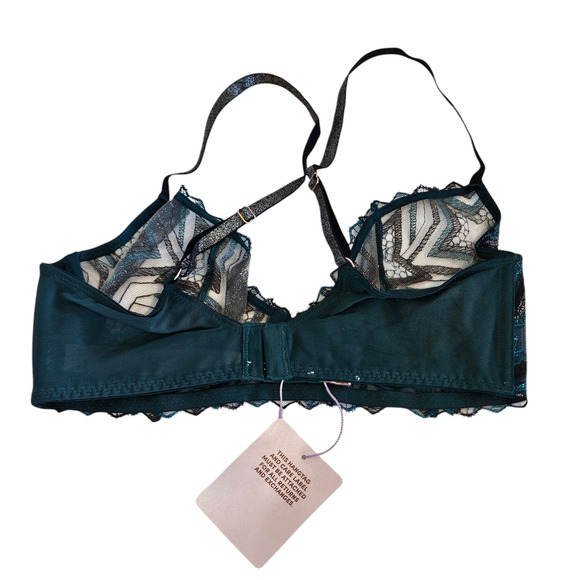Savage X Fenty Shining Star Embroidered Unlined Demi Bra Blue Women's Size 34C - Picture 2 of 9